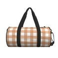 thumbnail image 2 of YFYANG Large Capacity Canvas Gym Bag for Men and Women, Brown Plaid Print Round Portable Travel Bags for Sports Fitness, 2 of 8