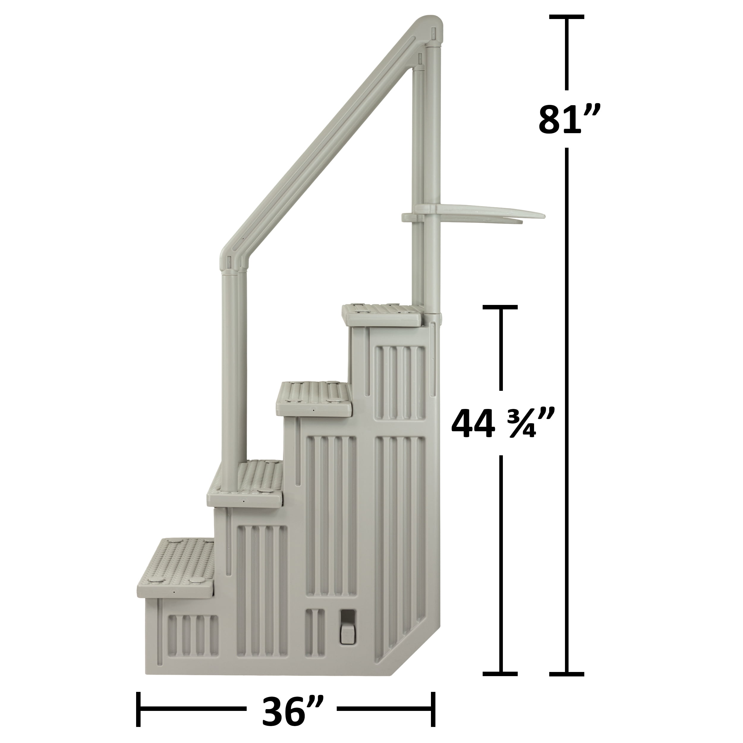 Aqua Select Cloud Gray Anti-Slip Pool Steps with Cloud Gray Steps and Pearl White Outside Flip-up Safety Ladder, 48-54"H