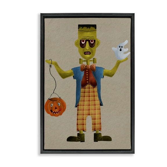 Stupell Industries Halloween Monster & Ghost Holiday Painting Black Floater Framed Art Print Wall Art, 17 x 25