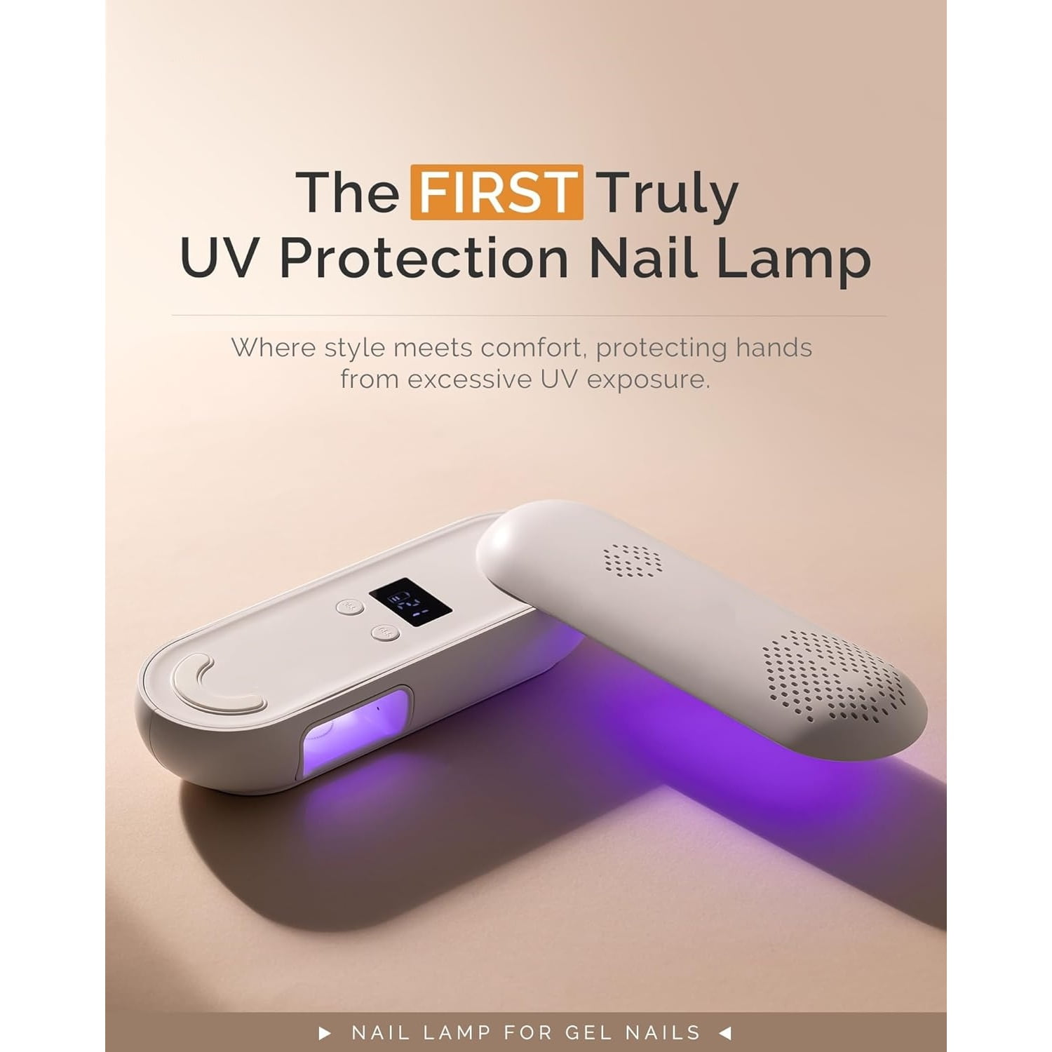 Compact Cordless UV Nail Lamp, P-PLUS20F with Innovative Rotatable Panel & UV Protection Design, Rechargeable UV Light Cures All Gels, Especially Rhinestone Glue & Liner Gel Polish Pink