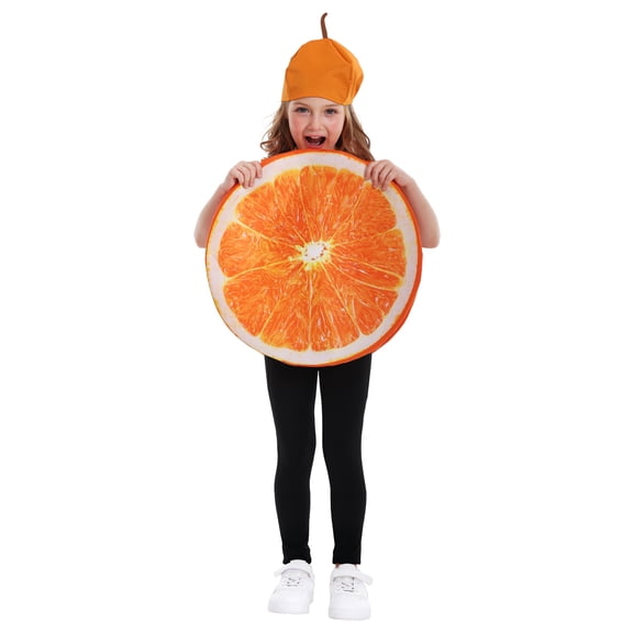 Seasons Kids Orange Slice Costume, Novelty Halloween Outfit with Hat, Fruit Themed Dress-Up Set for 3-5