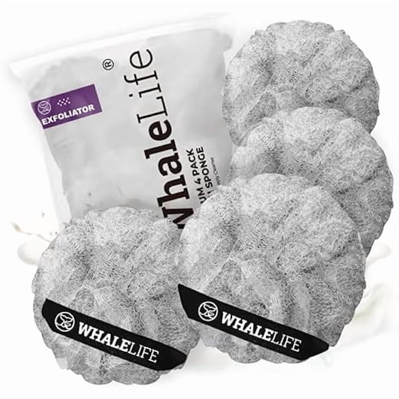 Fu997 Loofah Sponge Bath Sponge for Women Men 4 Pack (Gray Rough Surface)