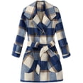 thumbnail image 6 of Kukuzhu Women’s Woolen Blend Plaid Trench Coat Double Breasted Belted Overcoat Pea Coat, 6 of 6