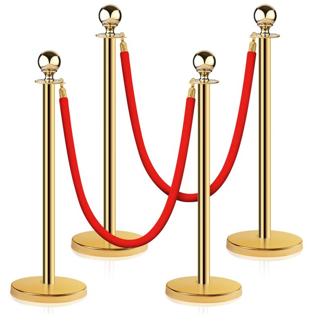 Stainless Steel Stanchion Post Queue 5 ft Red Velvet Rope Red Carpet Ropes and Poles Crowd Control Barriers Sand Injection Hollow Base and Velvet Rop