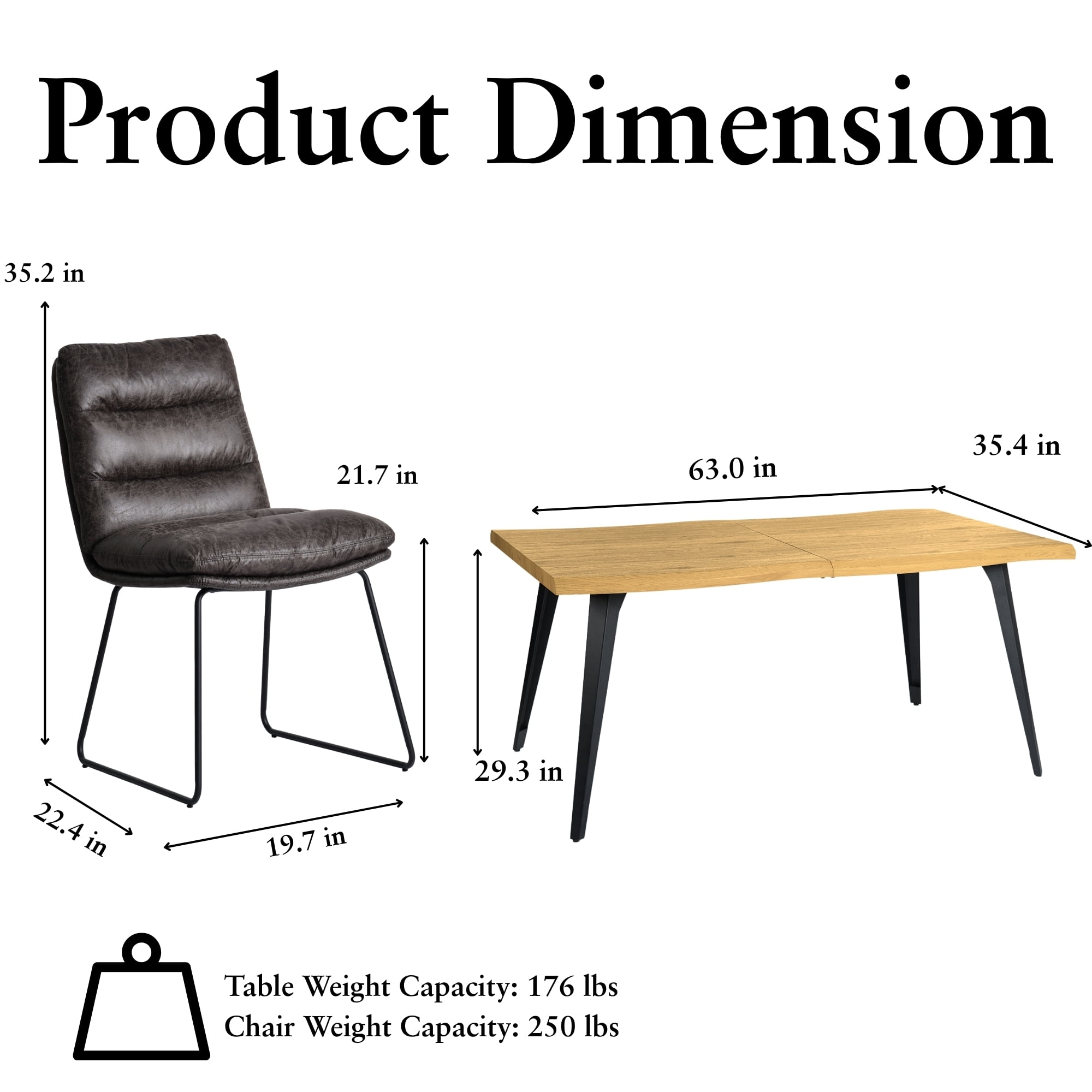 Homy Casa 5 Piece Dining Room Set - Rectangular Dining Table and 4 Industrial Side Chairs for 4 Person