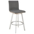 thumbnail image 2 of Jermaine 30" Bar Height Swivel Bar Stool in Brushed Stainless Steel Finish and Gray Faux Leather, 2 of 8