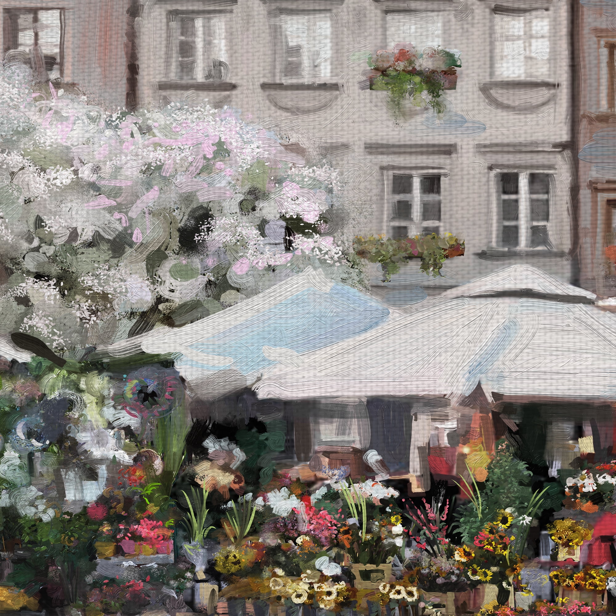 Masterpiece Art Gallery The Flower Market Building Portrait by Studio Arts Canvas Art Print 24" x 36"