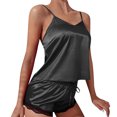 thumbnail image 2 of SAZBJOJN 2 PC Silk Pajamas for Women Satin Solid Color Silky Tank Top and Lace Shorts Sleepwear Elegant Pajamas for Women Set Soft Loungewear Nightwear Black Size S, 2 of 5