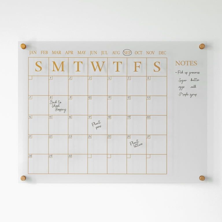 Martha Stewart Grayson Acrylic Wall Calendar with Notes with Dry Erase  Marker and Mounting Hardware, 24" x 18", w/Gold Print - Walmart.com