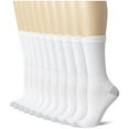 Hanes Big and Tall Women's 10 Pack Crew Sock, White, Shoe Size 59
