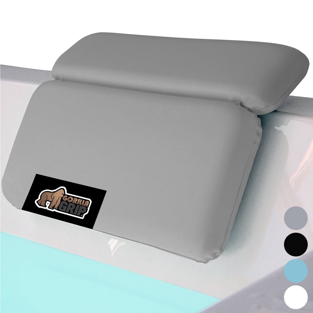 GORILLA GRIP Bath Pillows for Tub, Waterproof Bathtub Pillows, Cushioned Headrest, 2 Panel, Gray
