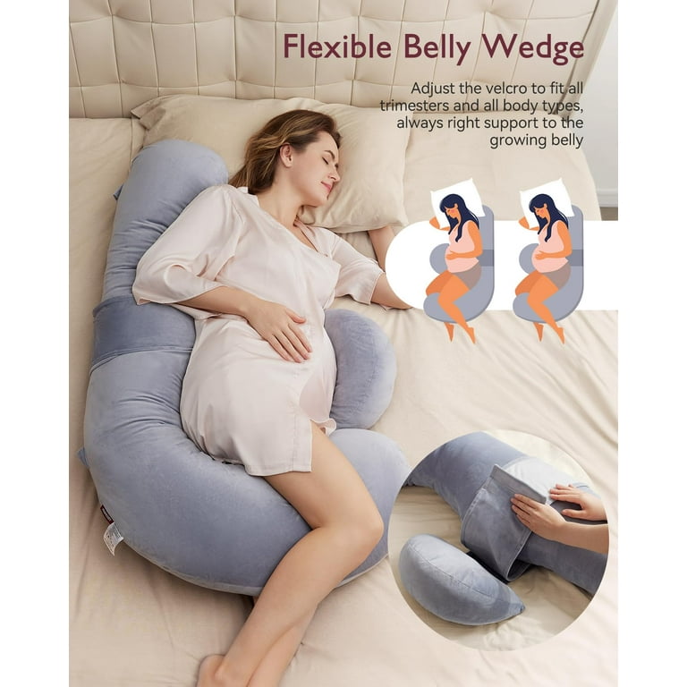 Free Shipping Momcozy F Shaped Maternity Pillow Adjustable Pregnancy Pillows for Side Sleepers Belly Support with Velvet Cover Walmart Walmart