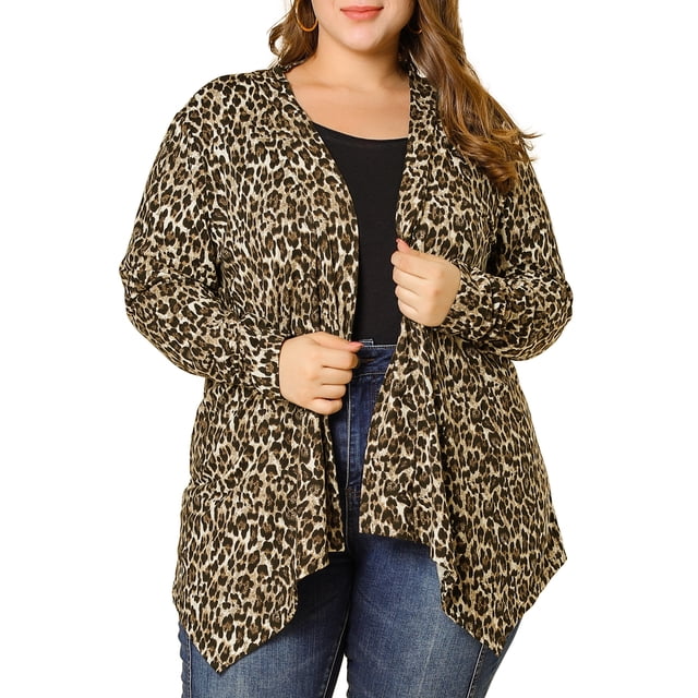 GRACE & GRANDEUR Cardigan Ouvert à l'Avant à Imprimés Léopard d'Halloween pour Femmes Grande Taille