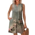 thumbnail image 2 of WTOBBY Women's Fashion Casual Printed V-Neck Button Vest Sleeveless Dress with Pocket, Floral Print Design for Summer Outfits, Perfect for Beach and Holiday Vacations,Army Green L, 2 of 5