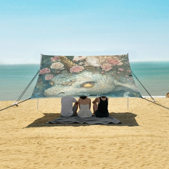 Wobogo Unicorns and Sea Monsters Beach Tent Camping Sun Shelter 110 x 125in UPF50  Outdoor Shade for Trips Fishing Picnics