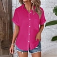 thumbnail image 2 of Womens Tops Casual Batwing Short Sleeve Pocket Patched Collar Shirt Woven Fabric Cotton Regular Fit For Spring Summer Fall Beach Date Machine Washable L Sweaters For Women, 2 of 9