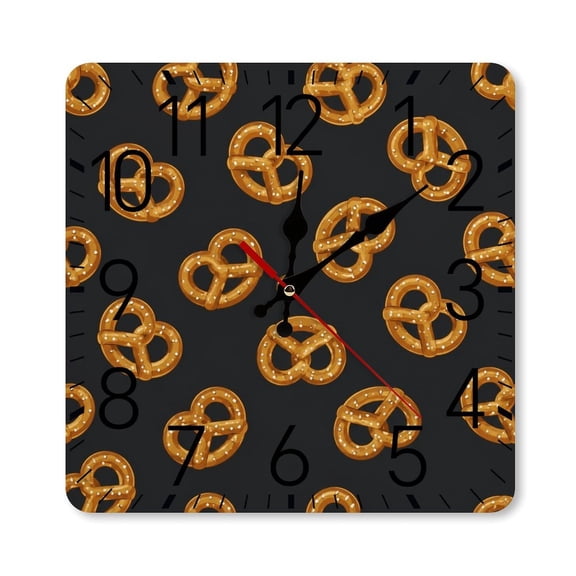 RKSupls 10×10inch Square Silent Wall Clock Wooden Frame, Pretzel Pattern Dark Scale Decorative Clock for Home Bedroom Living Room Office