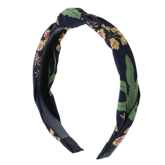 Motique Accessories Turban Knot Headband with Printed Flowers-Navy