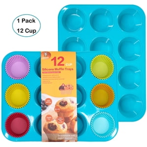Katbite 12-Cup Silicone Muffin Pan, Blue