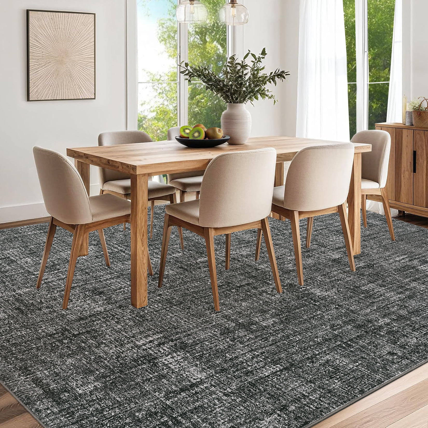FairOnly 8'x10'Modern Solid Color Machine Washable Area Rug Minimalist Soft Non Slip Folable Floor Rug for Living Room Bedroom,Dark Grey