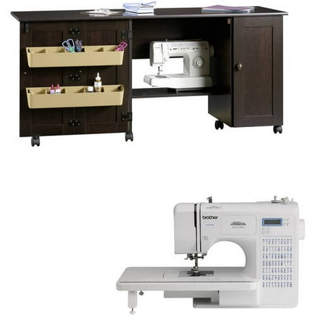 Brother Project Runway CE7070PRW 70-Stitch Computerized Sewing Machine with Wide Table & Sauder Sewing and Craft Table Value