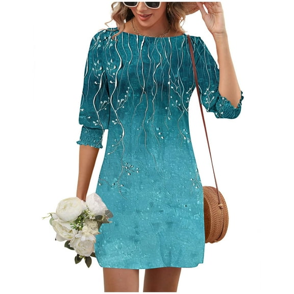 LADIGASU Women's Casual Summer Dress Spring Short Sleeve Dress With Pockets Beach A Line Casual Dress