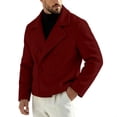 thumbnail image 2 of Hulanddfd Men's Pea Coat Turn Down Collar Double Breasted Short Wool Blend Jacket Casual Fall Winter Outerwear, 2 of 6