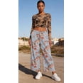 thumbnail image 3 of sicmoss Women's Blue Floral Print Mid Rise Cropped Wide Leg Jeans Boho Baggy with Pockets, 3 of 6