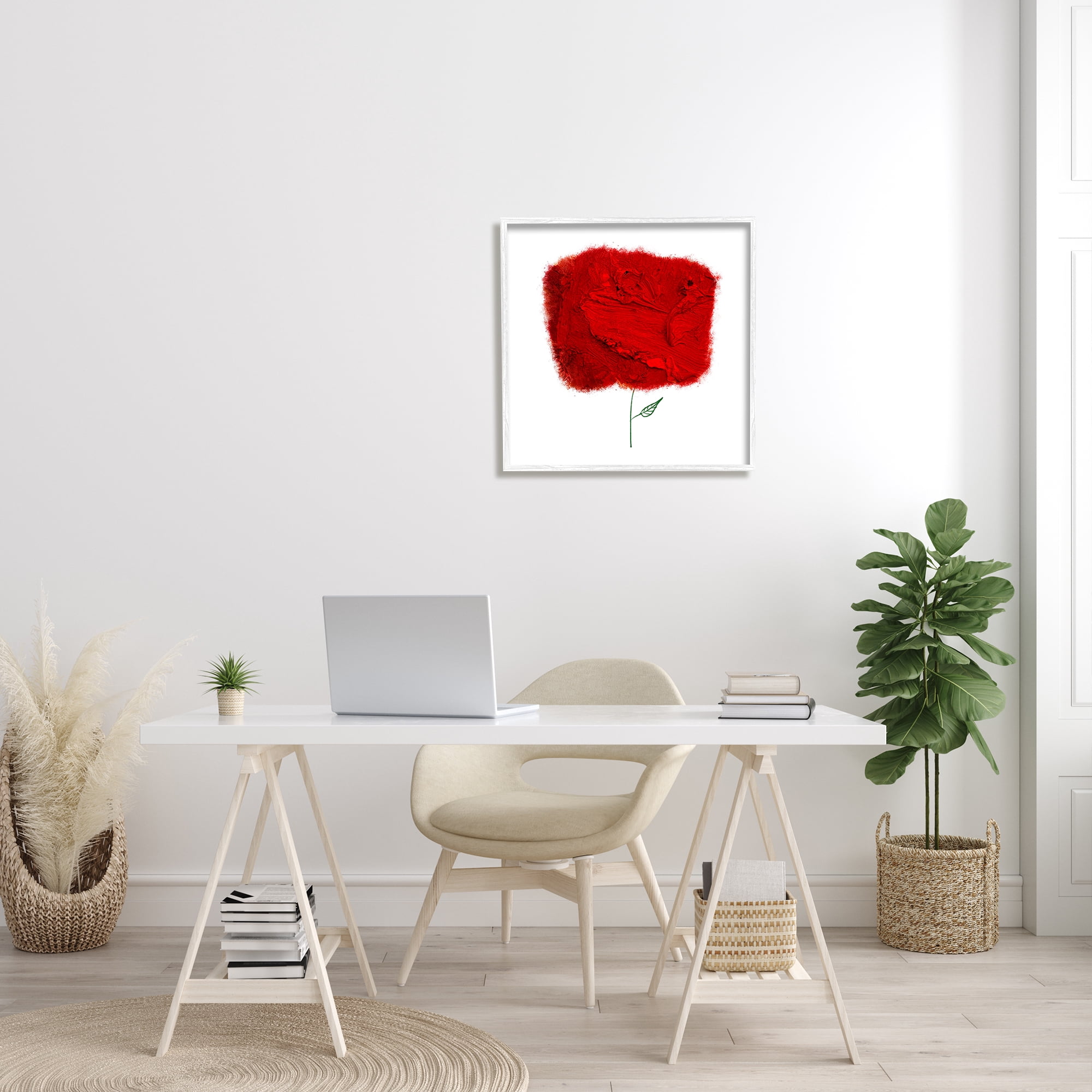 Stupell Industries Nerudo Rose Abstract Interpretation Modern Red Floral Botanical & Floral Painting White Framed Art Print Wall Art, 24 x 24