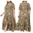 thumbnail image 7 of Lovskoo 2024 Women's Plus Size Summer Boho Maxi Dress Short Sleeve V Neck Smocked Flowy Ruffle Tiered Beach A-Line Split Long Dresses Olive Green 5XL, 7 of 7