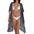 thumbnail image 2 of Xoenoiee Butterfly Flower Pattern Women Bathing Suit Coverup Casual Loose Swimsuit Coverups Open Front Kimono Cardigan Cover Up Half Sleeve Summer Beach Cover up, 2 of 7