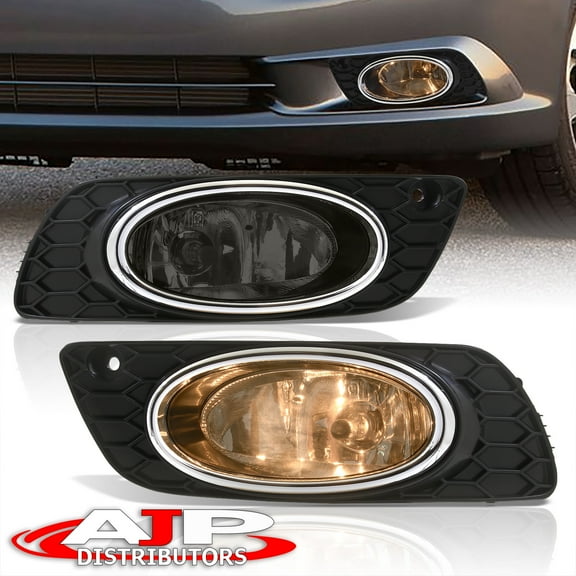 For 2012 Honda Civic Sedan Chrome Front Bumper Driving Fog Lights Lamps Assembly Bulbs Switch Relay Harness (Smoked Lens) - 4Door 4Dr Wiring