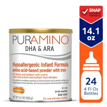 PurAmino Hypoenic Infant Drink, for Severe Food ies, Omega-3 DHA, Iron, Immune Support, Powder Can, 14.1 Oz