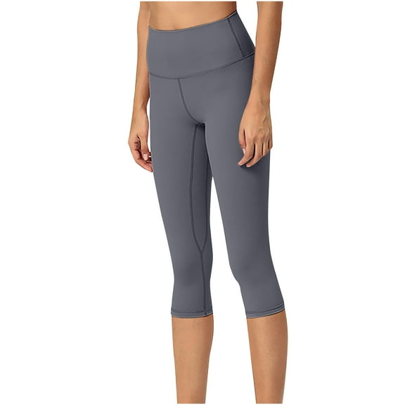 LMOIPLI Women's Crop Pants Vintage Yoga Leggings Solid Color Slim Sports Jogger Fashion Summer Clothes Yoga Leggings Elastic High Waist Gray XS