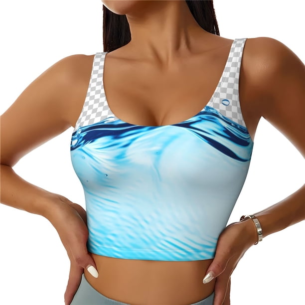 Balery Crystal Clear Water Splash Sujetadores deportivos con espalda cruzada para mujer, acolchados, sin costuras, de alto impacto, ideales para yoga, gimnasio, entrenamiento y fitness.-Large