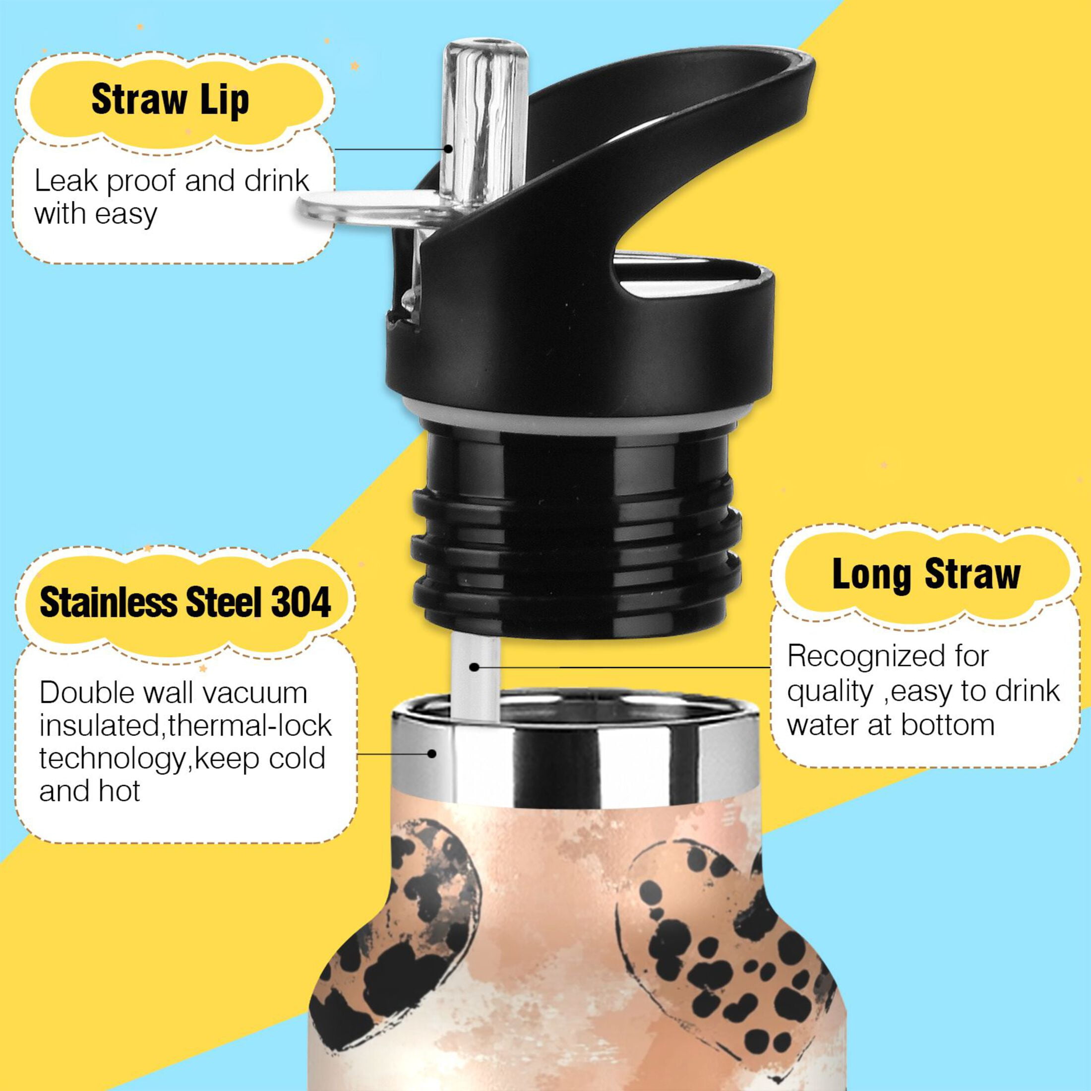 600ML Stainless Steel Insulated Cup Sports Water Bottle Portable Thermos Cup Water Glasses Insulated Tumblers Convenient and Durable Super Cute Love