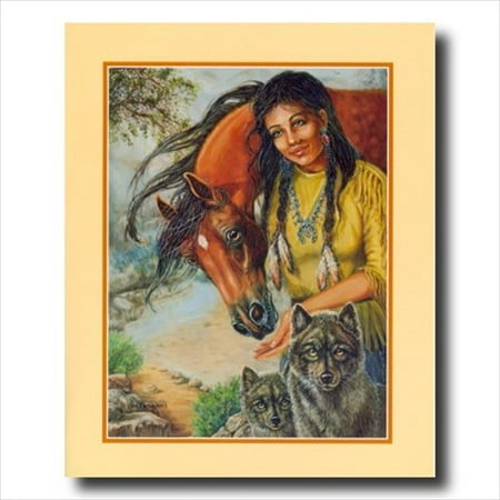 Handmade Native American Indian Horse - Native Indian Girl Horse Wolf Wall Picture Art Print