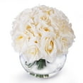 thumbnail image 3 of Enova Home  Artificial 21 Heads Silk Roses Fake Flowers Arrangement in Round Clear Glass Vase with Faux Water for Home Decoration Peach, 3 of 5