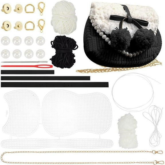 DIY Knitting Crochet Handbags Kit Plastic Mesh Shoulder Bags Crafting Material for DIY Purse Embroidery Handmade Women's Crochet Cossbody Bag Making Set for DIY Crochet Bag Accessories Black
