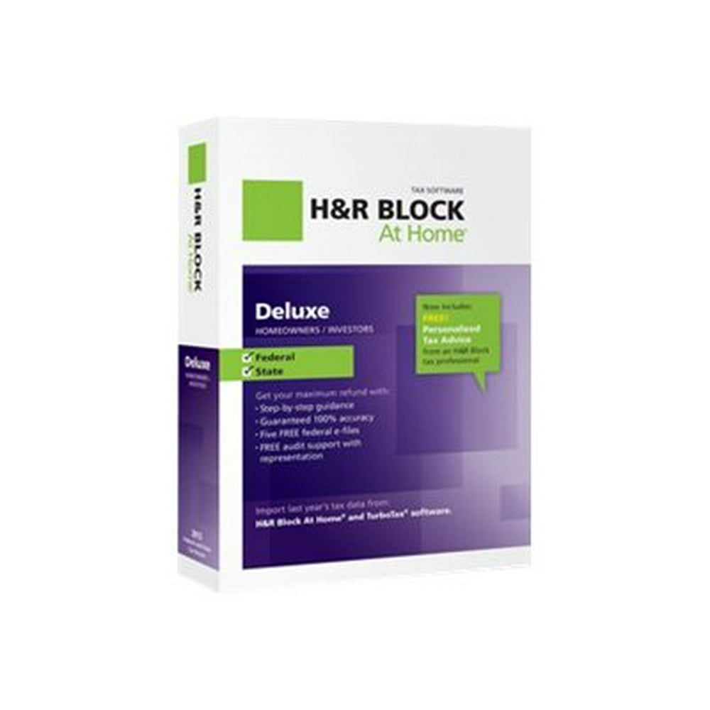 H&R Block At Home Deluxe Federal + State Box pack 1 user Win, Mac