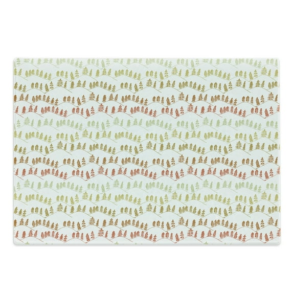 Forest Cutting Board, Mountainous Jungle Pattern Horizontally Formed Trees Environmental Designs Ombre, Decorative Tempered Glass Cutting and Serving Board, in 3 Sizes, by Ambesonne
