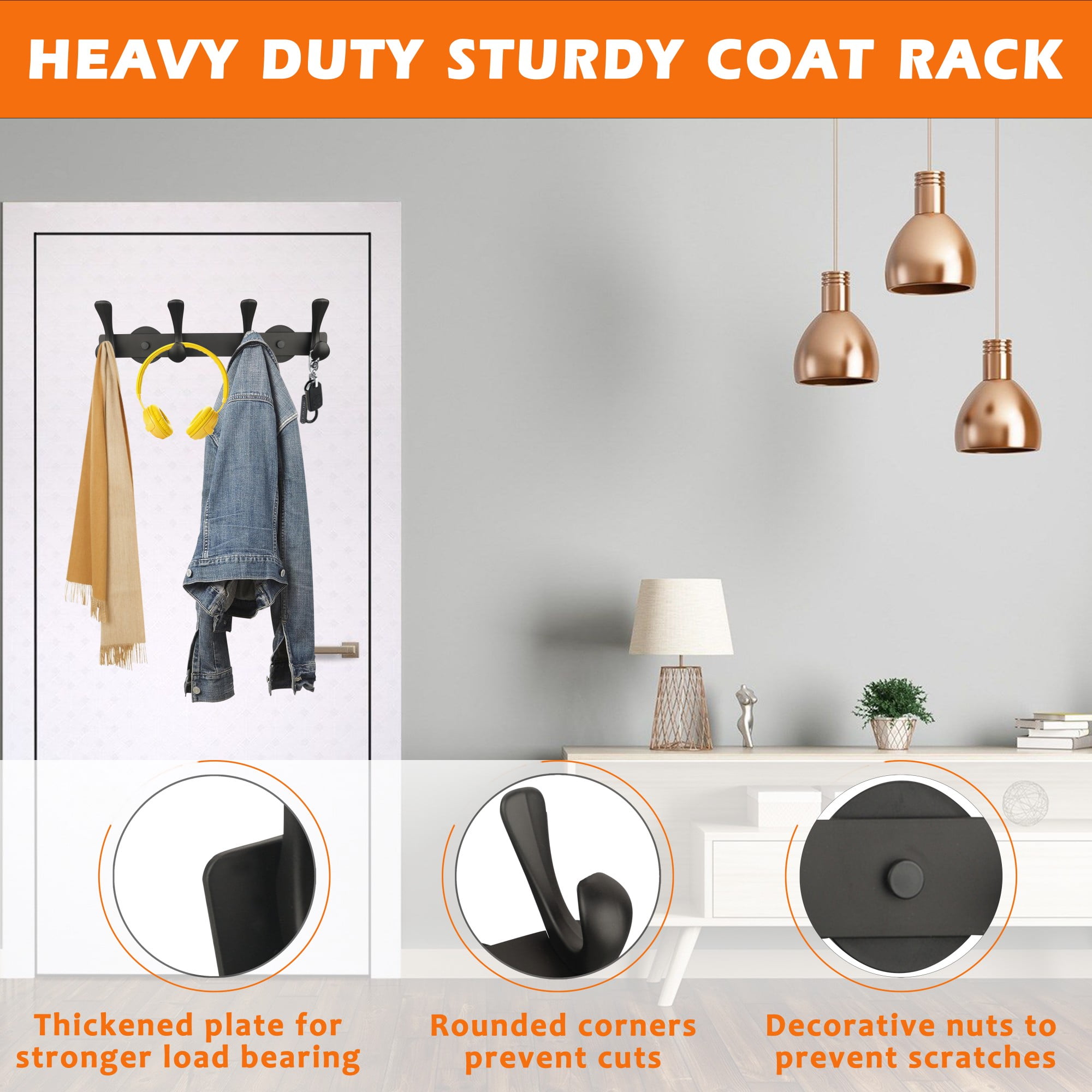 ULIBERMAGNET Strong Magnetic Double Hooks Rack,Heavy Duty Coat Magnetic Rack,Strong Rubber Magnetic Hanger with 4 Hooks for Refrigerator,Metal Cabinet,Hanging Coat, Towel, Bag, Backpack