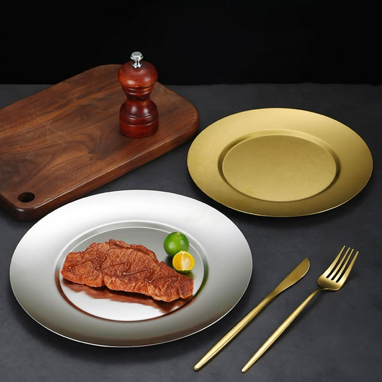 Stainless Steel Plate Round Steak Plate Household Food Plate Metal Steak Plate Stainless Steel Plate