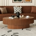 thumbnail image 6 of YIYADO Round Coffee Table with Olive Shaped Relief, Solid Wood & MDF Pedestal Tea Table for Living Room, 6 of 7