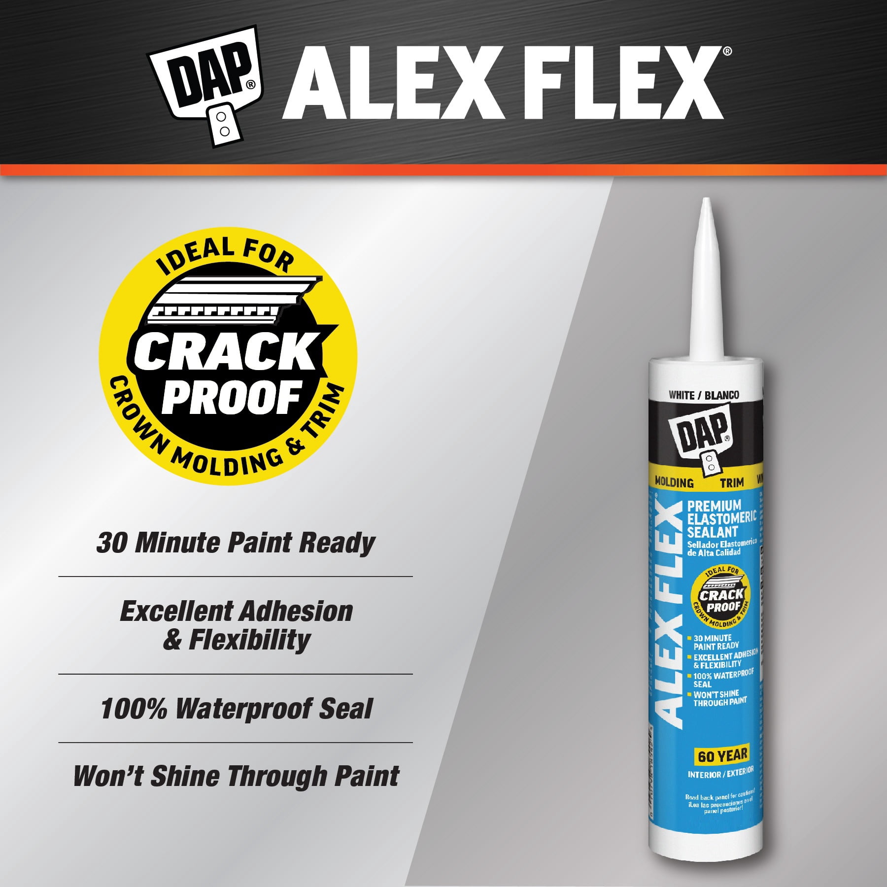 (12 pack) DAP Alex Flex 10.1 oz White Premium Molding and Trim Siliconized Sealant