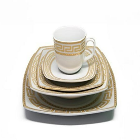 Royalty Porcelain 20 Piece Old Fashioned White Gold Plated Royalty Porcelain 20 Piece Old Fashioned White Gold Plated Dinnerware Set W Greek Pattern Service For 4