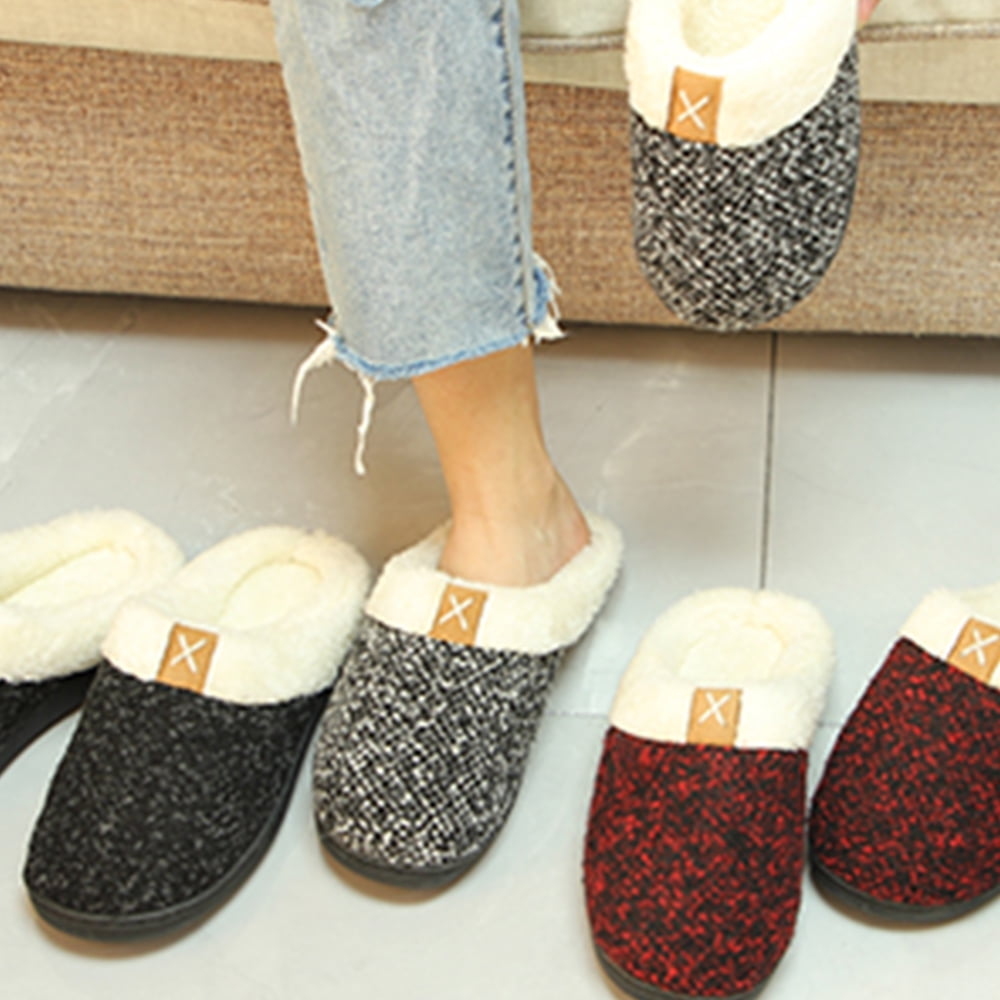 Women's Fuzzy House Slippers – Memory Foam, Anti-Skid Rubber Sole, Faux Fur