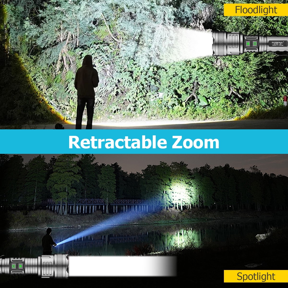 1pc Ultra-Bright 30W Rechargeable LED Flashlight with Adjustable Focus, 5 Lighting Modes with 26650 Battery & Power Bank for Camping, Hiking, Emergencies, Outdoor
