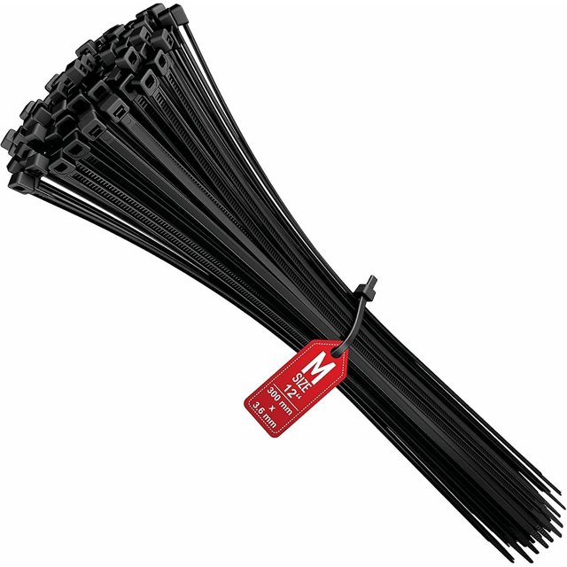 BRILLAR Bridas para cables de nailon Rilsan negras de 300 mm x 3,6 mm, paquete de 100