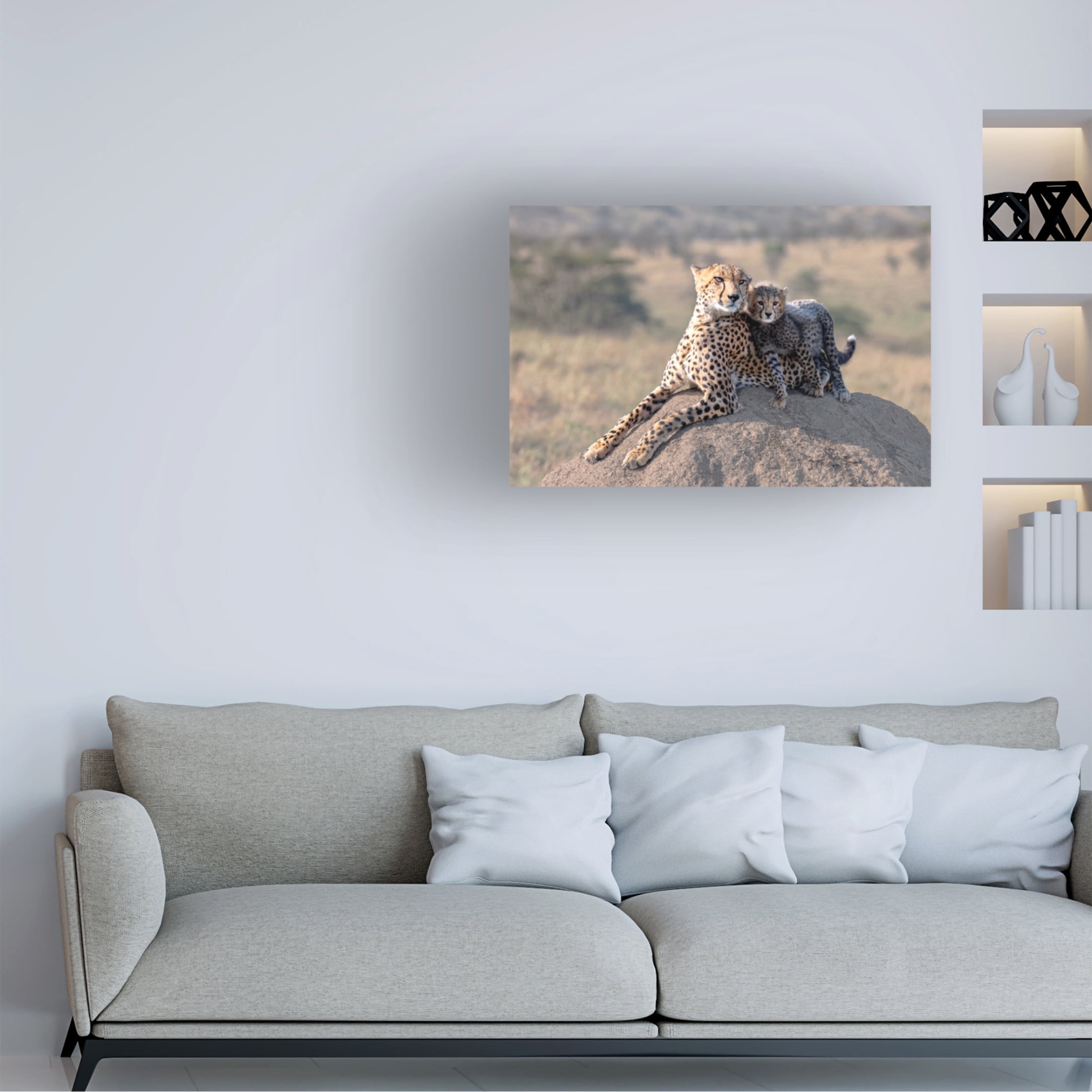 Canvas Wall Art - Jie Fischer 'Cheetah And Cup!' Wall Art for Living Room, Bedroom, or Office Décor by Trademark Fine Art - 24 x 16 Inches